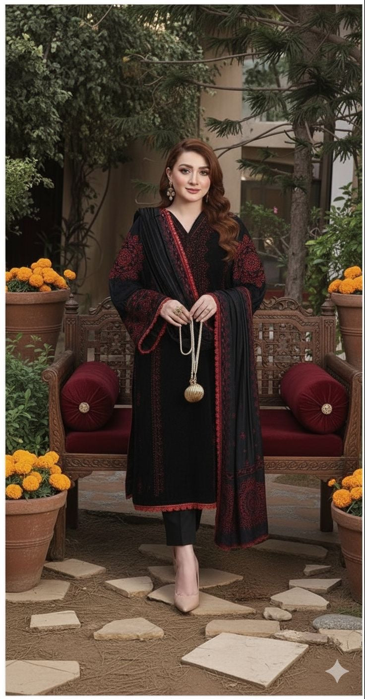 ANEELA's Unstiched Dhanak Embroidered 3pc (Pk-858)