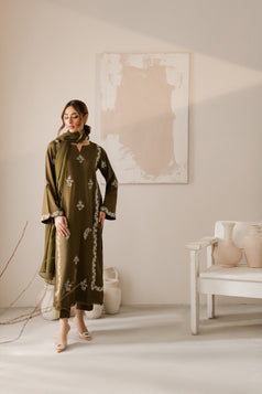 VINTAGE KHADAR EMBROIDERED UNSTITCH 3pc