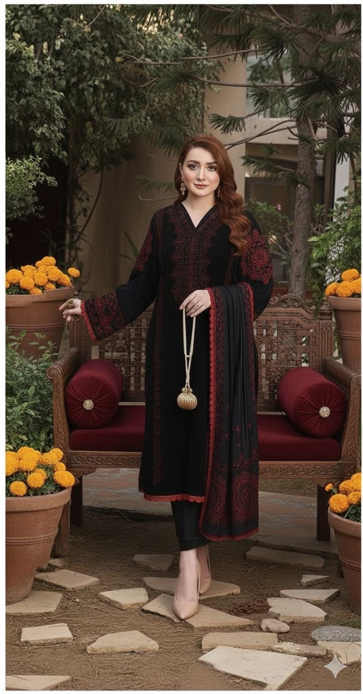 ANEELA's Unstiched Dhanak Embroidered 3pc (Pk-858)