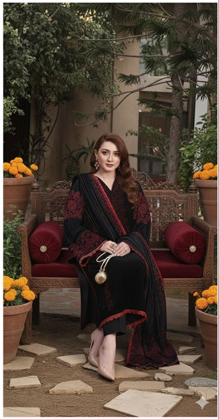 ANEELA's Unstiched Dhanak Embroidered 3pc (Pk-858)