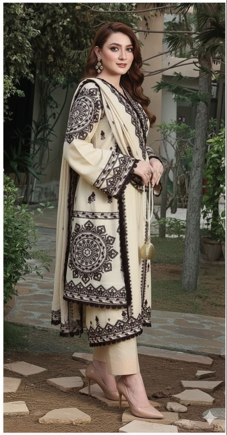 ANEELA'S UNSTICHED DHANAK HEAVY EMBROIDERED 3pc