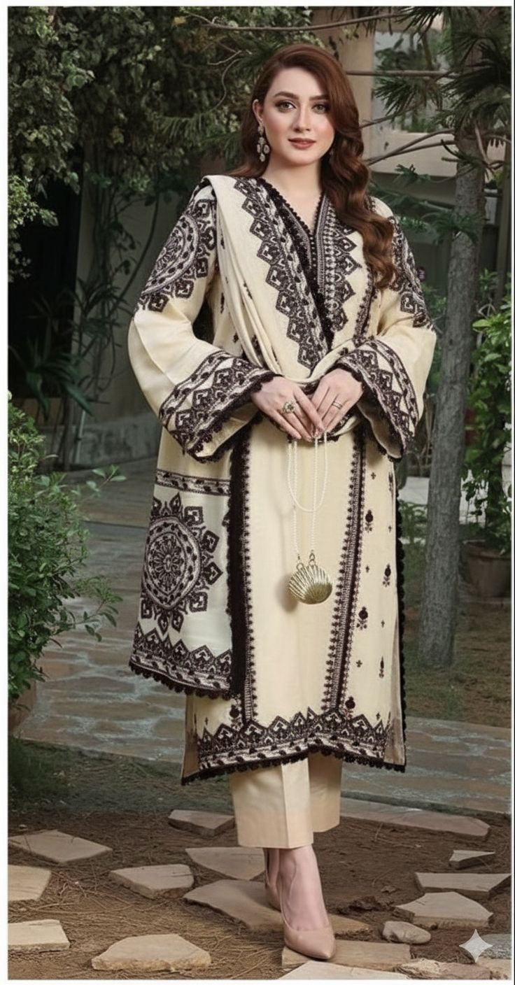 ANEELA'S UNSTICHED DHANAK HEAVY EMBROIDERED 3pc